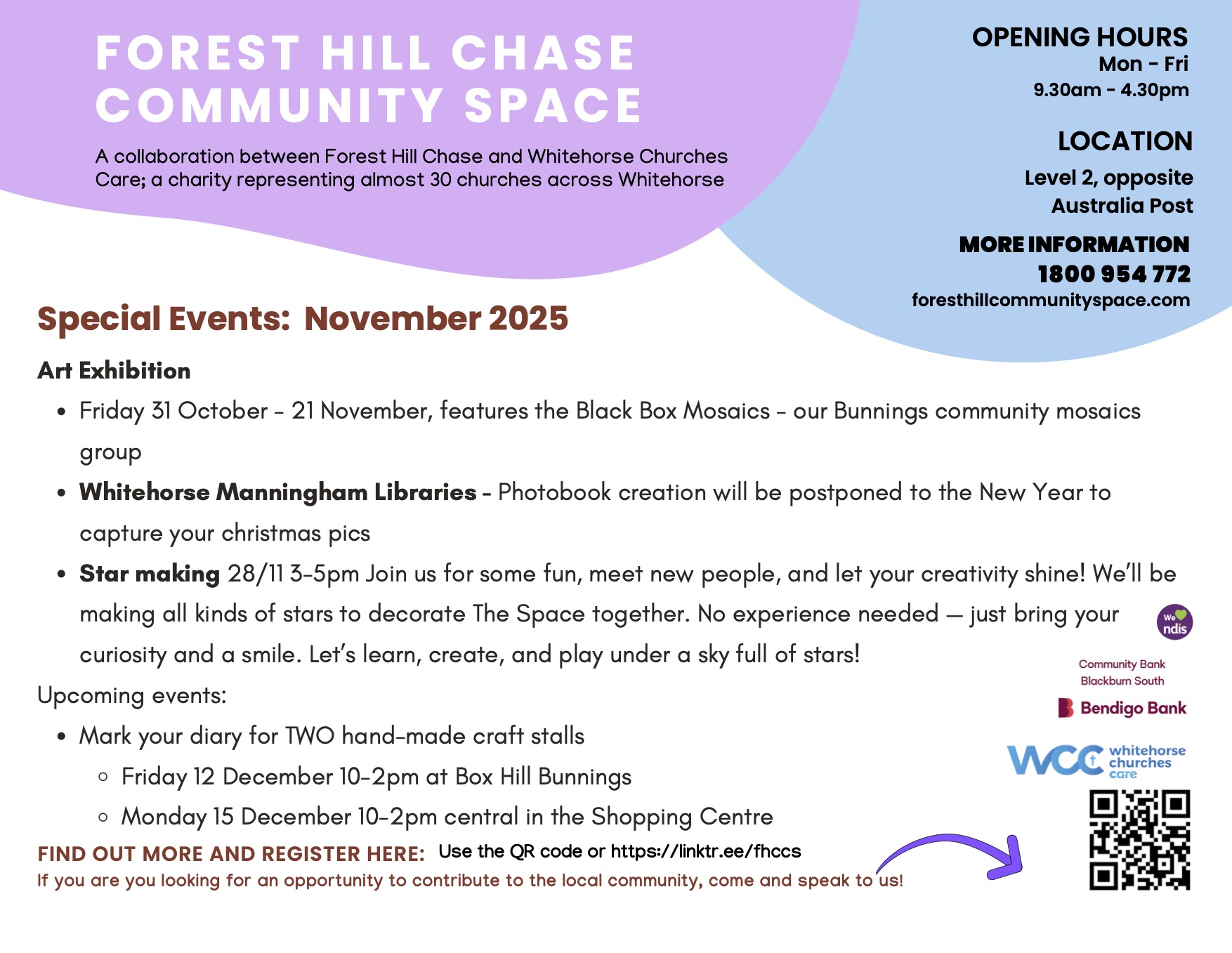 Forest Hill Community Space Timetable Sept 25